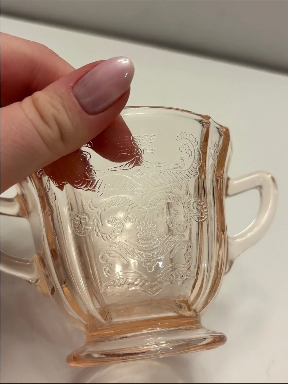Pink depression glass Madrid pattern sugar cup